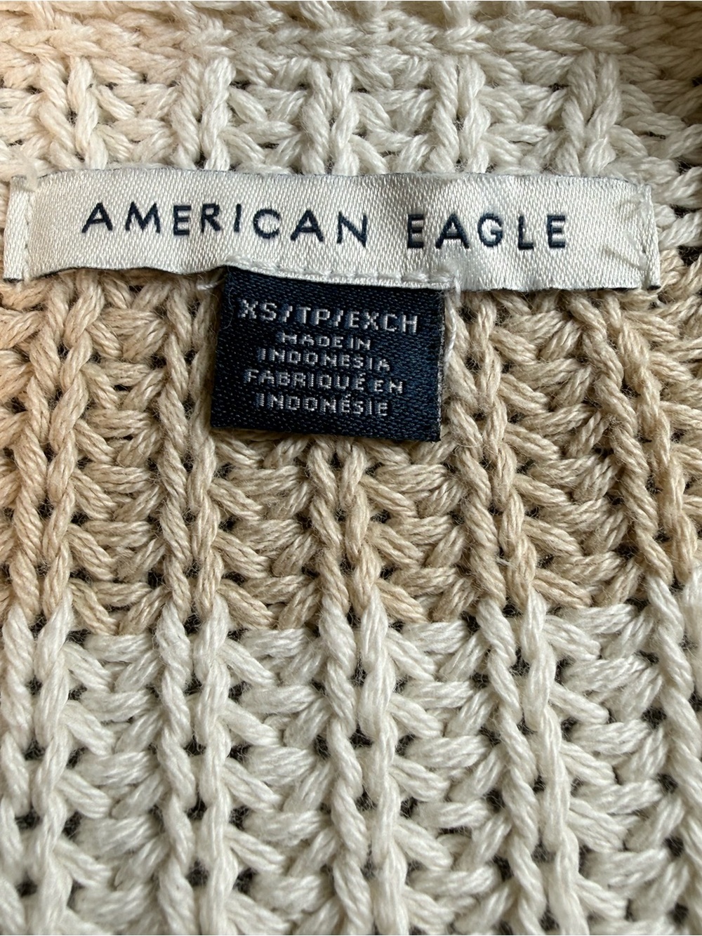 American Eagle XS Cream Beige Striped Open Knit Cotton Sweater Coastal Neutral - Picture 6 of 11